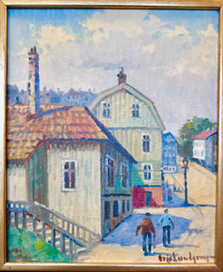 Vintage Oil of City Street in Gothenburg, Sweden