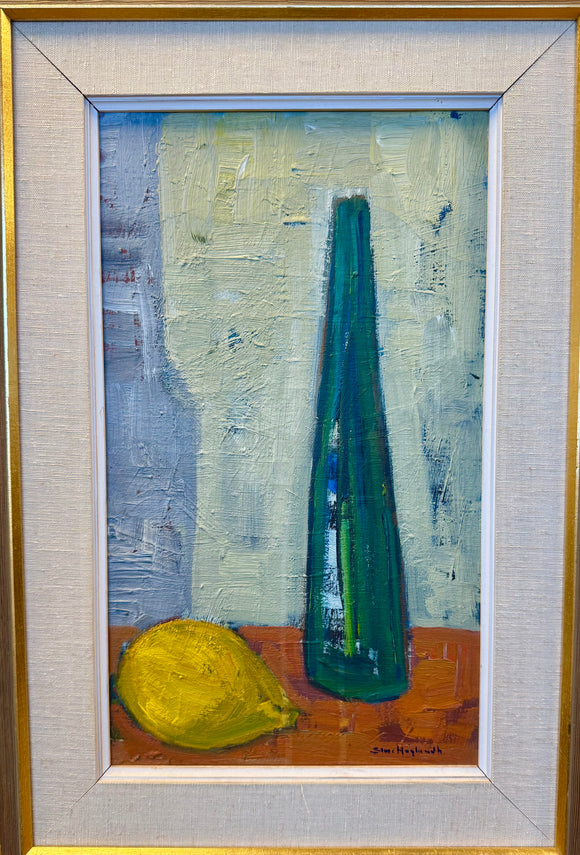 Original Oil, Green Vase with Lemon