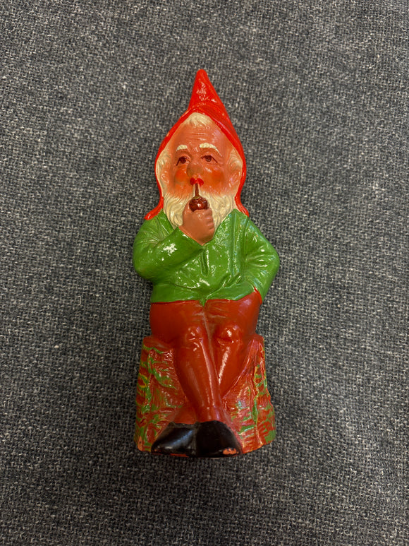 Vintage Swedish Tomte Smoking on a Stump