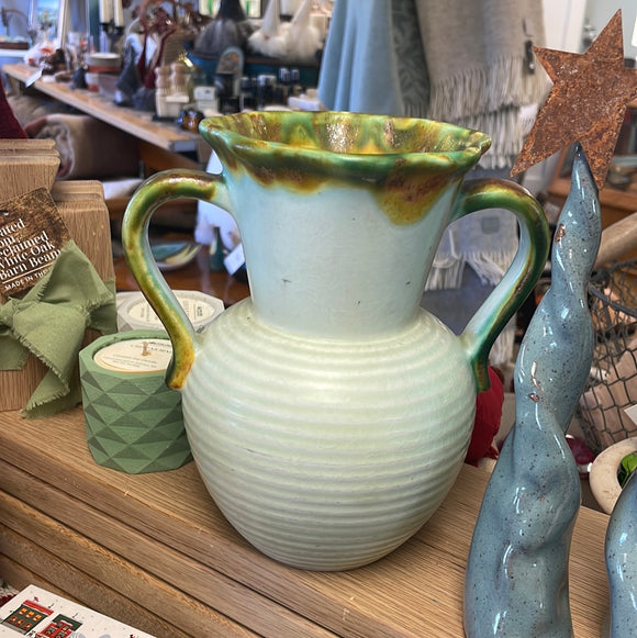 Swedish Ceramic Green Vase with Handles