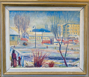 Original Oil, Winter City View, Gothenburg