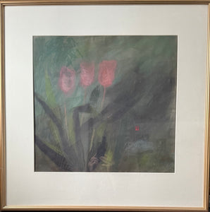 Signed Watercolor, pink Tulips