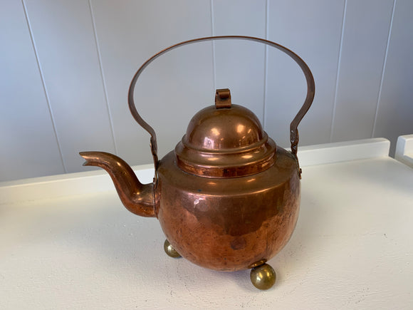 Swedish Antique Copper Kettle with Brass Feet
