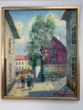 Mid Century Eric Lundgren Swedish Street Scene Oil Painting