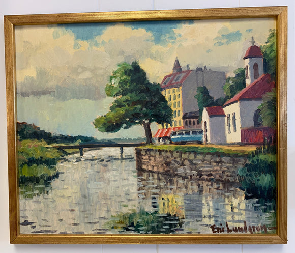 Eric Lundgren Swedish River Scene Oil Painting