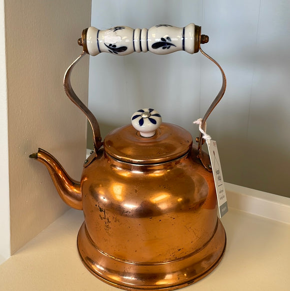 Swedish Copper Teapot with Porcelain Handles